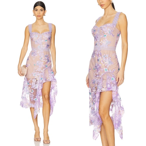 Bronx and Banco NWOT Eva Midi Dress in Lilac Floral Embroidery Size XS US 2 - Picture 2 of 14